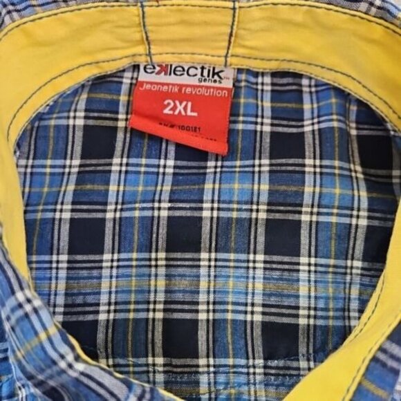 Eklectik Western 2XL Western Embroidered Pocket Pearl Snap Shirt Blue Flip Cuff - Picture 8 of 14